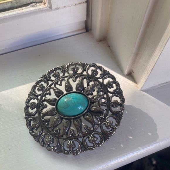 Silver Turquoise Belt Buckle - Picture 3 of 3